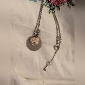 Fossil Silver Necklace with Gold Heart Pendant
